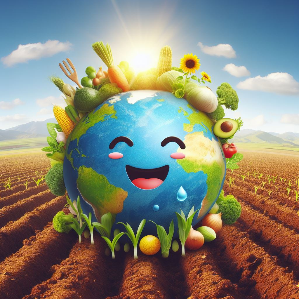 Happy Earth smiling on ground